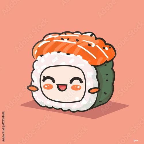 Cute kawaii sushi character. Japanese food vector illustration.