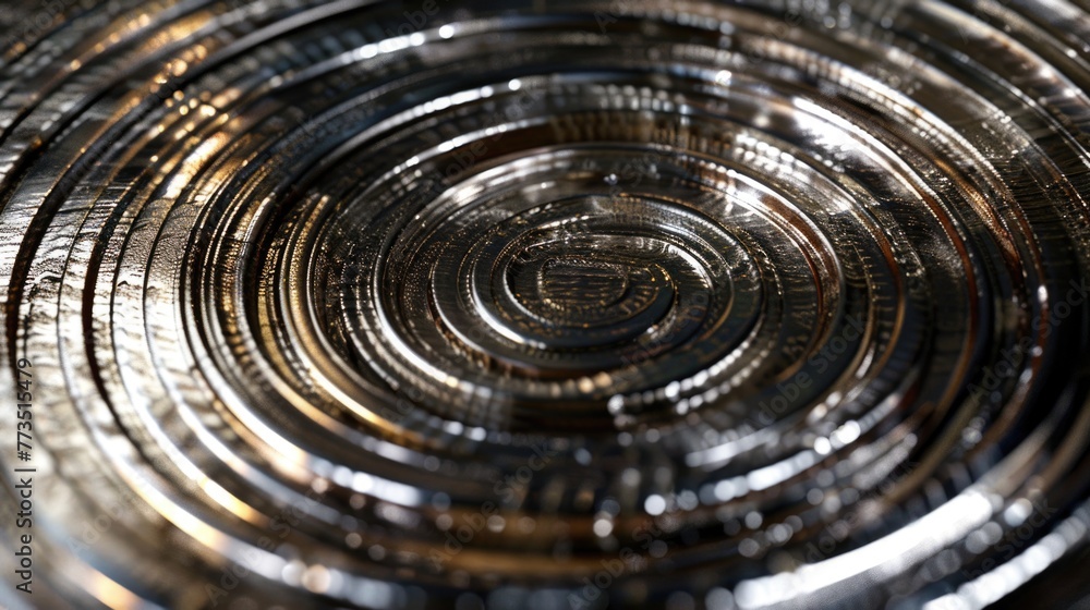 Close up of a metal plate with a circular design, suitable for industrial and abstract concepts Close up of a metal plate with a circular design, suitable for industrial and abstract concepts