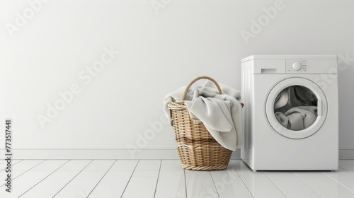 Basket and Washing Machine on White Surface