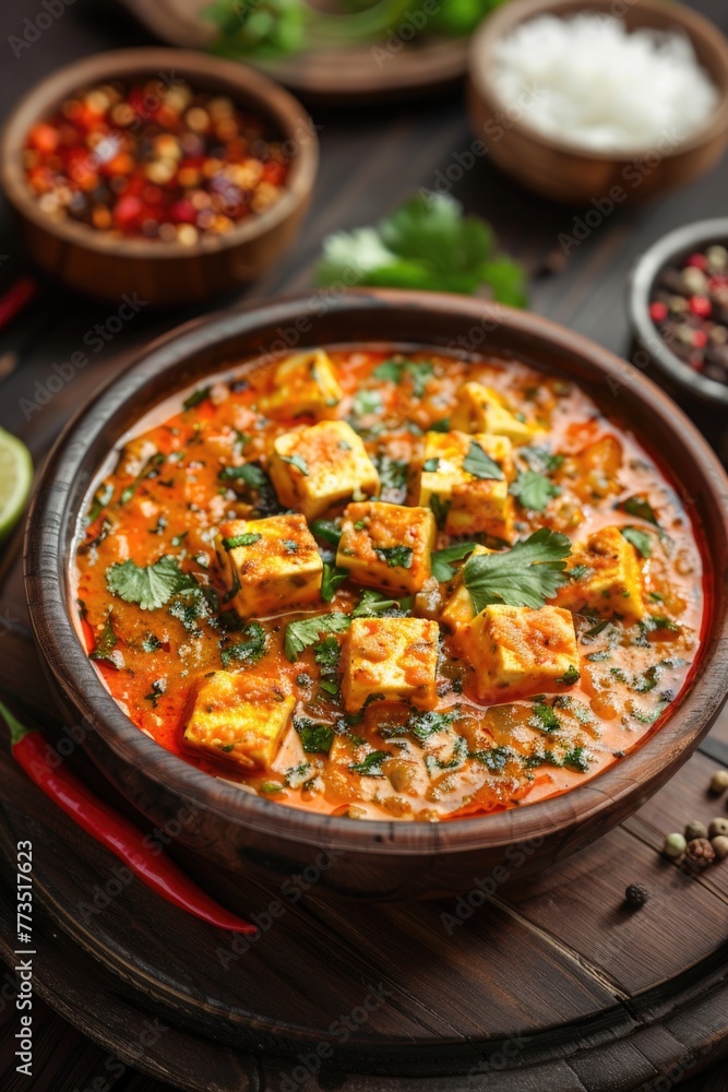 A bowl of tofu surrounded by other food bowls. Suitable for food blogs or healthy eating articles A bowl of tofu surrounded by other food bowls. Suitable for food blogs or healthy eating articles