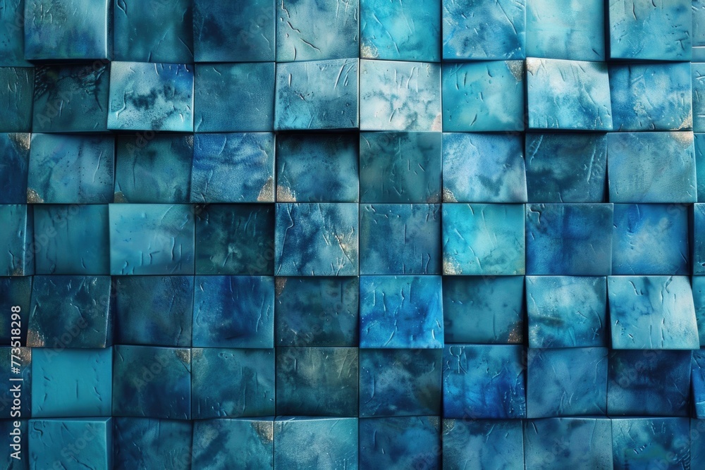 Detailed close up of a blue tiled wall, ideal for architectural projects Detailed close up of a blue tiled wall, ideal for architectural projects