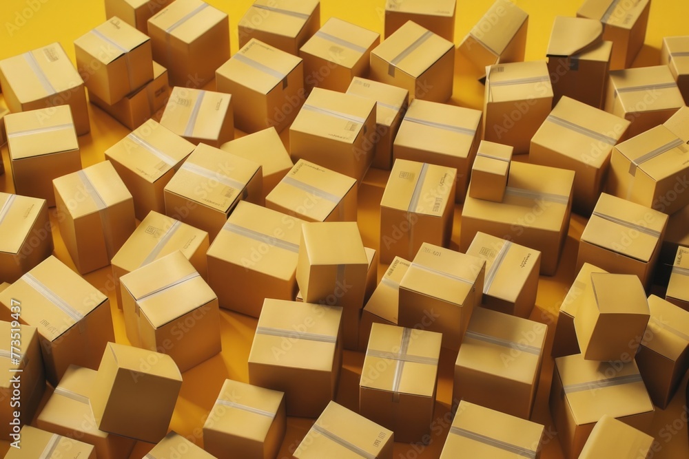 A large pile of boxes on a table, suitable for various concepts A large pile of boxes on a table, suitable for various concepts