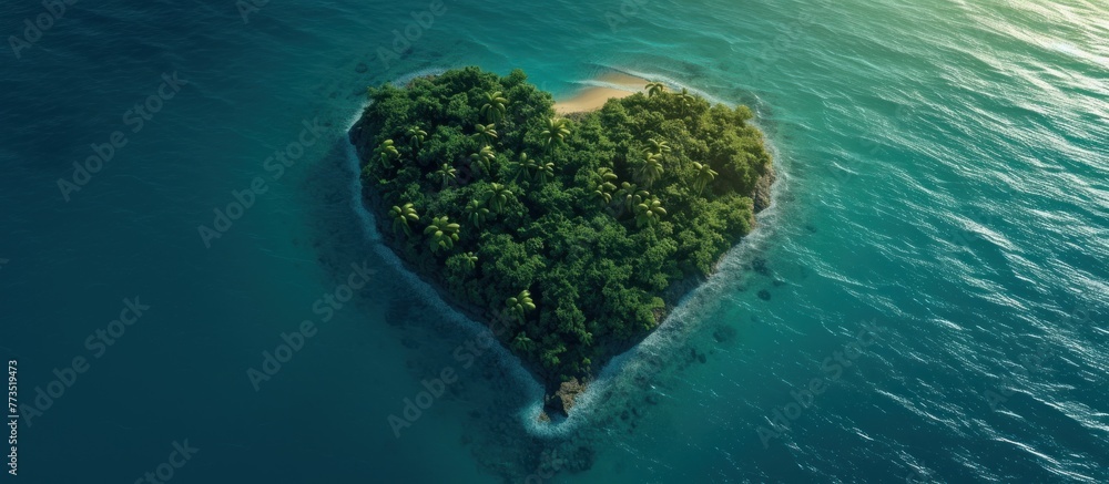 View from the top of the love-shaped island in the middle of the beautiful blue sea