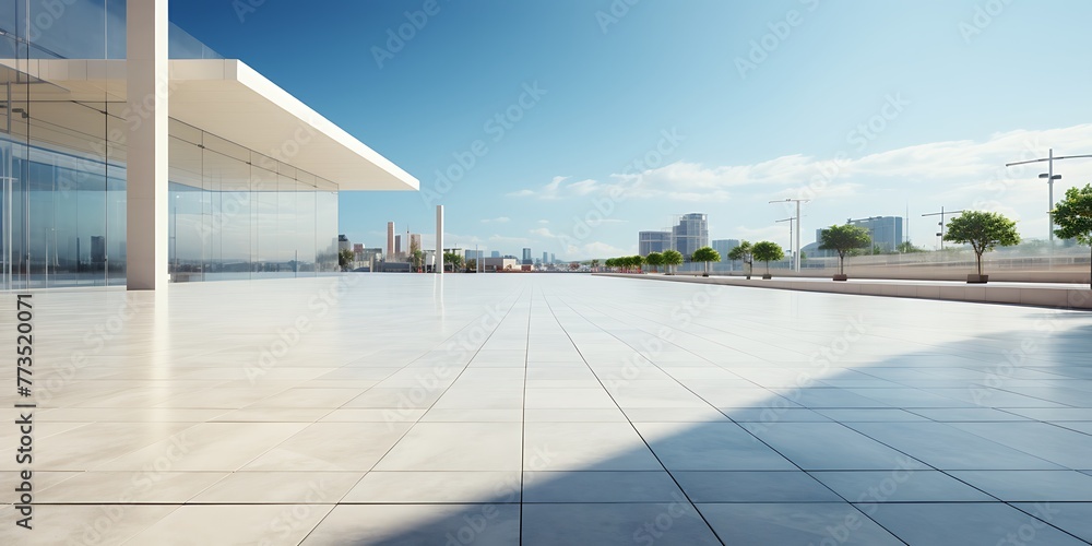 empty floor and modern building with blue sky in Shanghai,China.