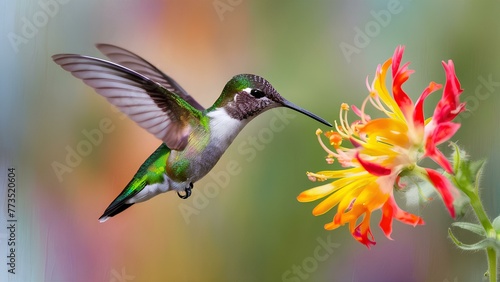A Hummingbird Flying Near a Flower Generative AI © Fernando Silva