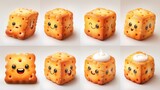 This is a cute cartoon of cute funny biscuit crumbs, a moustache with winking eyes, pastel bright colors, modern, collection set, children's illustration, wallpaper.