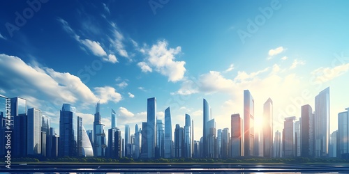 panoramic view of modern city with skyscrapers and reflection © Graphicsstudio 5