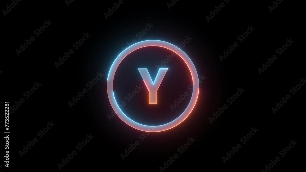 Neon button Y icon brown cyan color glowing animation black background Neon button Y icon brown cyan color glowing animation black background