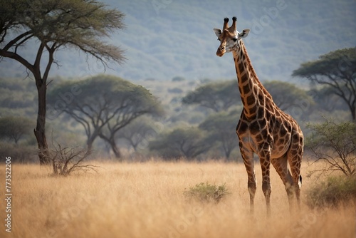 Graceful giraffe standing among African savanna