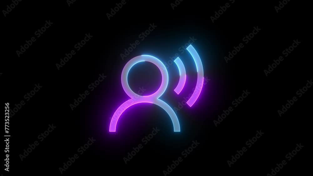 Neon speech icon cyan purple color glowing animation black background Neon speech icon cyan purple color glowing animation black background