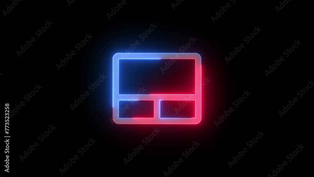 Neon touch pad icon blue red color glowing animation black background Neon touch pad icon blue red color glowing animation black background