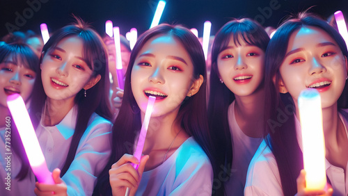 K-Pop Singalong: Fans Unite in a Sea of Light and Joy. generative AI