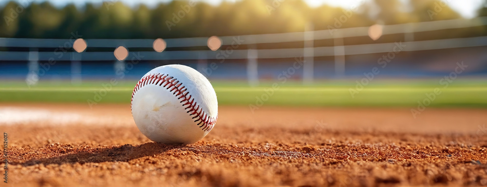 custom made wallpaper toronto digitalA baseball resting on the pitcher's mound in an empty stadium. Panorama with copy space.