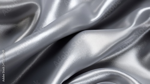 a shimmering silver fabric material, highlighting its texture and sheen