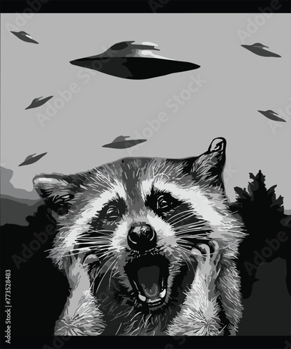 Alien UFO Funny Raccoon