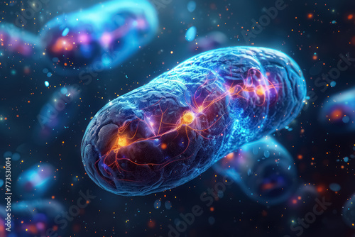 vibrant microscopic view of illuminated mitochondria in human cell, detailed and colorful scientific illustration photo
