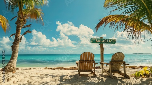 A custom sign sets the scene against a beach background in Bahamas
