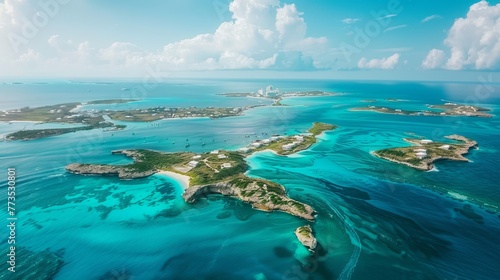 A breathtaking view from above highlights the islands of the Bahamas
