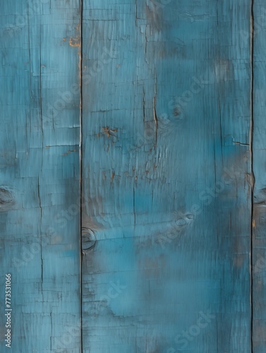 A closeup of weathered blue wood planks with peeling paint. Seamless texture
