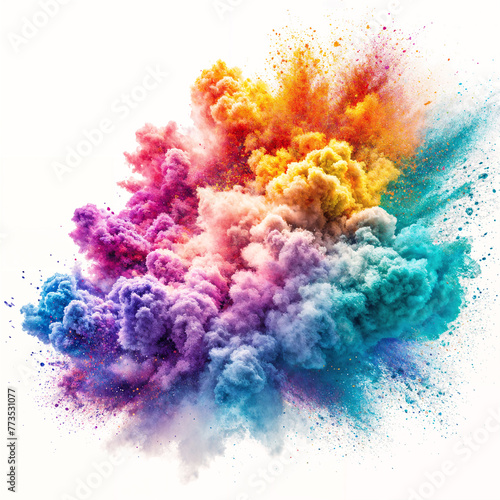 A vibrant and colorful cloud of powder or smoke, which appears to be a mixture of various colors. The colors are rich and intense, creating a visually striking scene. © Aleksei Solovev