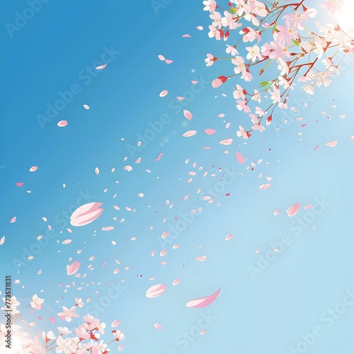 An illustration of cherry blossoms falling from the sky, capturing the essence of spring and the transient beauty of the blossoms.