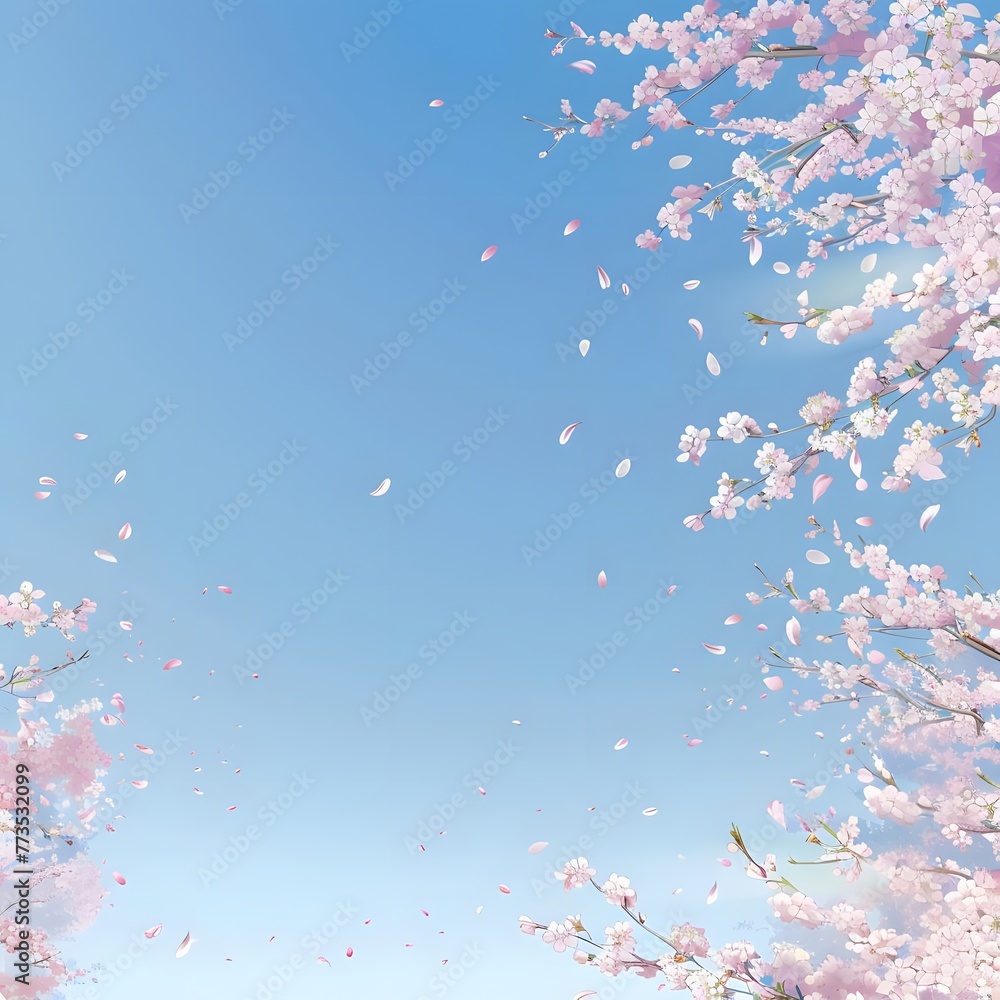 Illustration of cherry blossoms falling from a clear blue sky, capturing the traditional Japanese theme of sakura blossoms. Illustration of cherry blossoms falling from a clear blue sky, capturing the traditional Japanese theme of sakura blossoms.