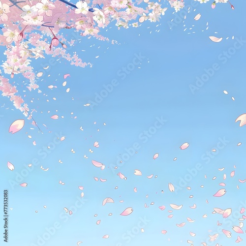 Illustration of cherry blossoms falling from a clear blue sky, capturing the traditional Japanese theme of sakura blossoms.