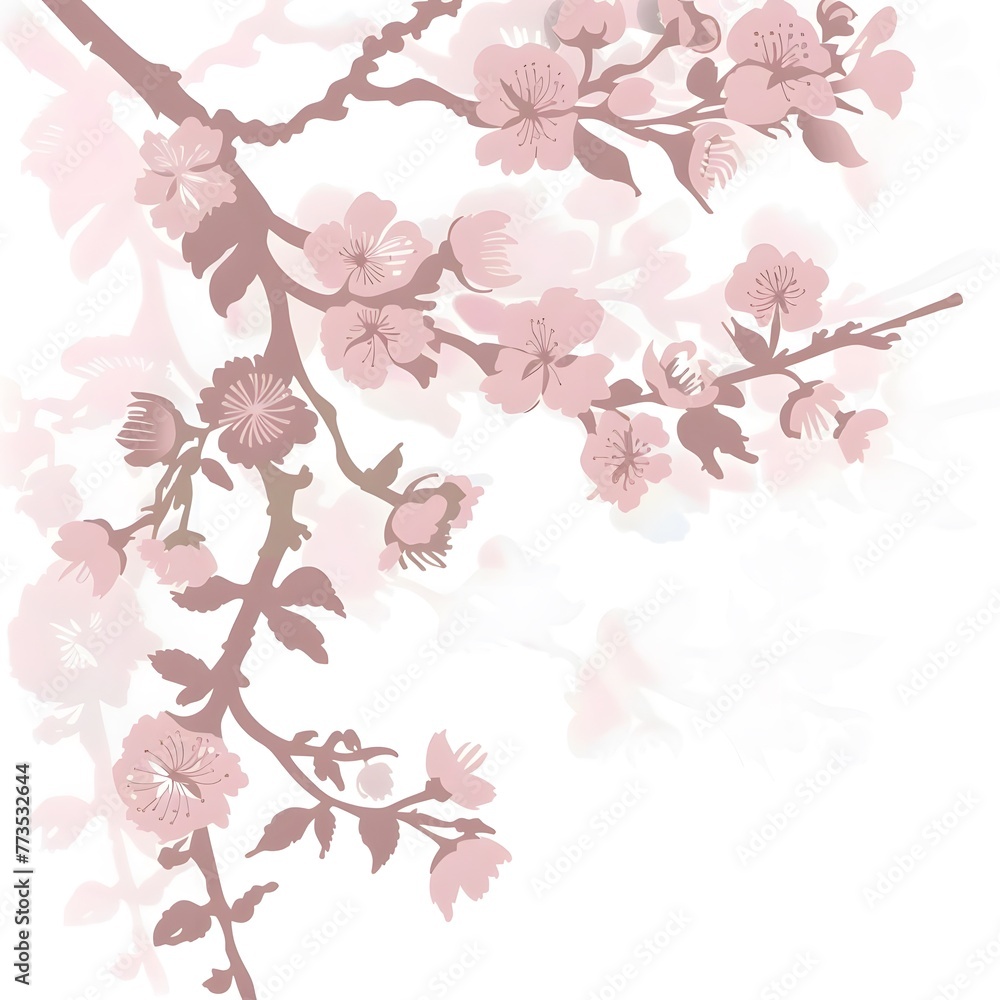 Whimsical cherry blossom shadow illustration, showcasing a decorative element for spring and summer design concepts.