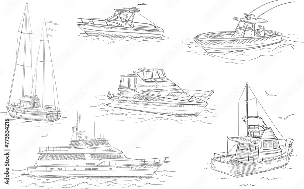 Set of hand drawn boats.