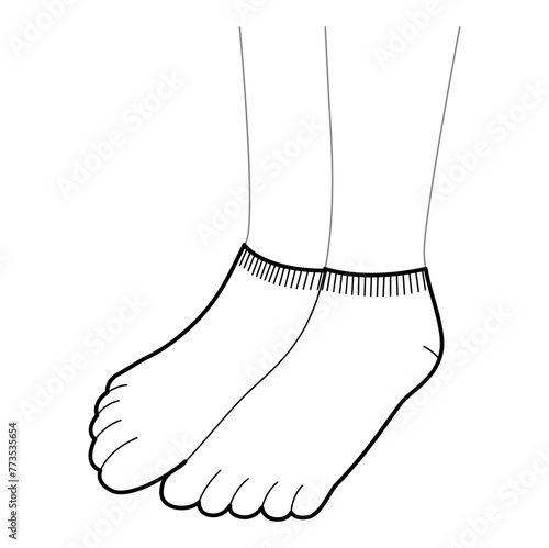 Toe Socks hosiery Invisible length. Fashion accessory clothing technical illustration stocking. Vector 3-4 view for Men, women, unisex style flat template CAD mockup sketch outline on white background