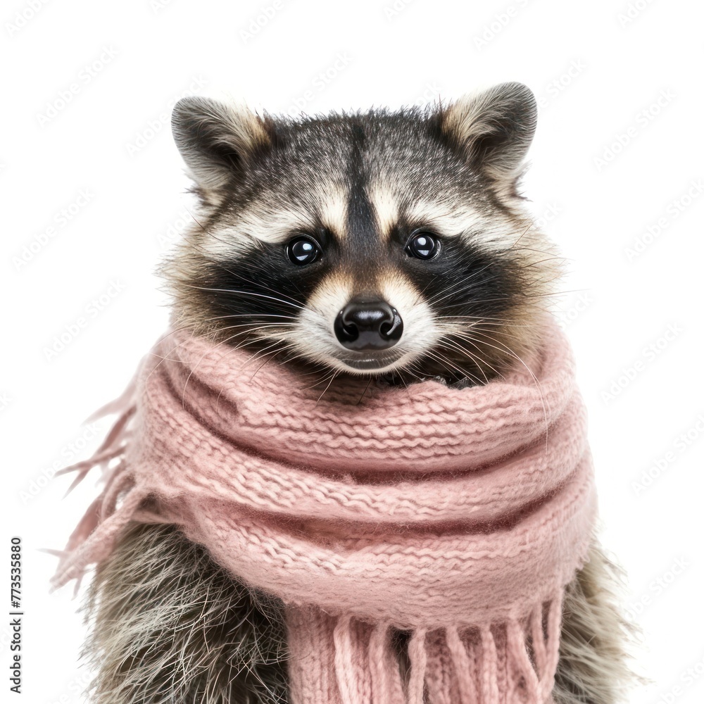 Closeup raccoon animal on a white background