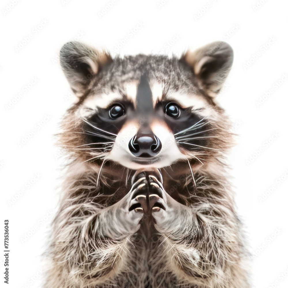 Closeup raccoon animal on a white background