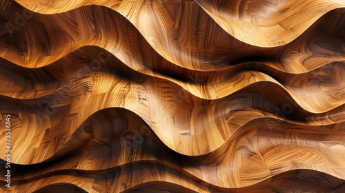Wood art background - Abstract closeup of detailed organic brown wooden waving waves wall texture banner wall. 3D rendering.