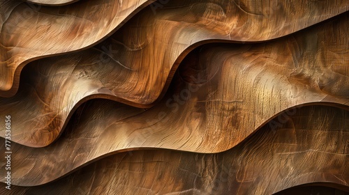 Wood art background - Abstract closeup of detailed organic brown wooden waving waves wall texture banner wall. 3D rendering.