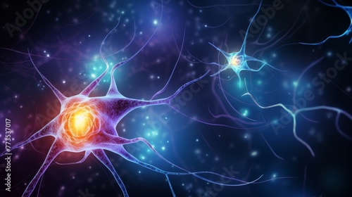 Neuron with illuminated synapses representing neural activity