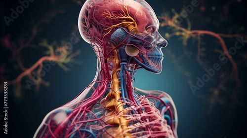 Human nervous vascular muscle system. Head shoot. Anatomically incorrect abstract background photo