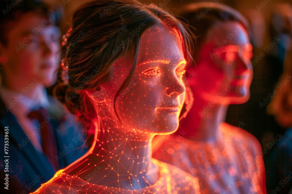 Illuminated Face in a Crowd with a Light Projection Mapping Display at a Technological Event