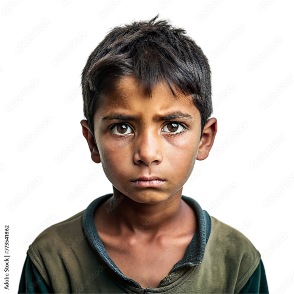 Portrait a poor boy, Isolated on transparent background Portrait a poor boy, Isolated on transparent background