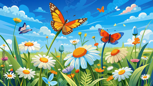 beautiful-field-meadow-flowers-chamomile background vector illustration  © Jutish