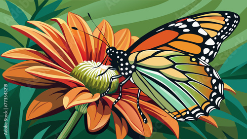 close-up-of-a-monarch-butterfly-on-flower vector 