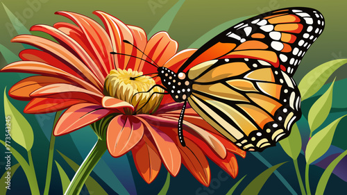 close-up-of-a-monarch-butterfly-on-flower vector 