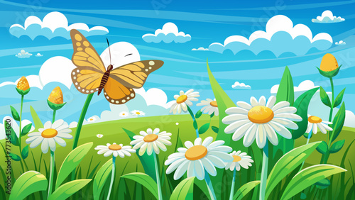 beautiful-field-meadow-flowers-chamomile background vector illustration 