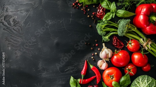 Fresh Organic Vegetables and Spices on Dark Background for Gourmet Cooking