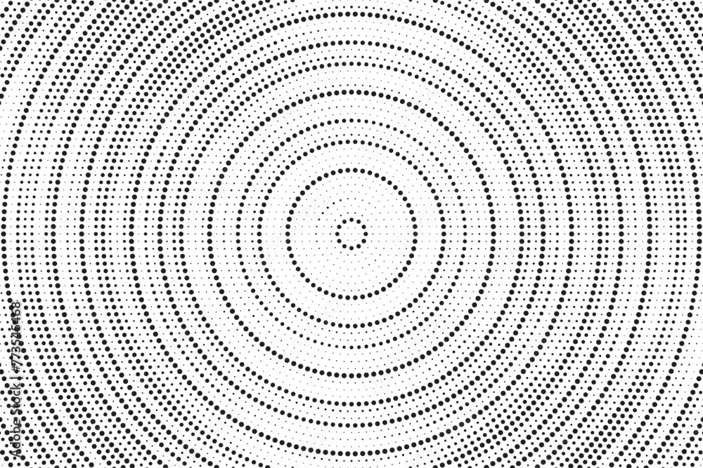 Halftone vector background. Monochrome circular halftone pattern. Abstract geometric dots background. Pop Art comic gradient black white texture. 