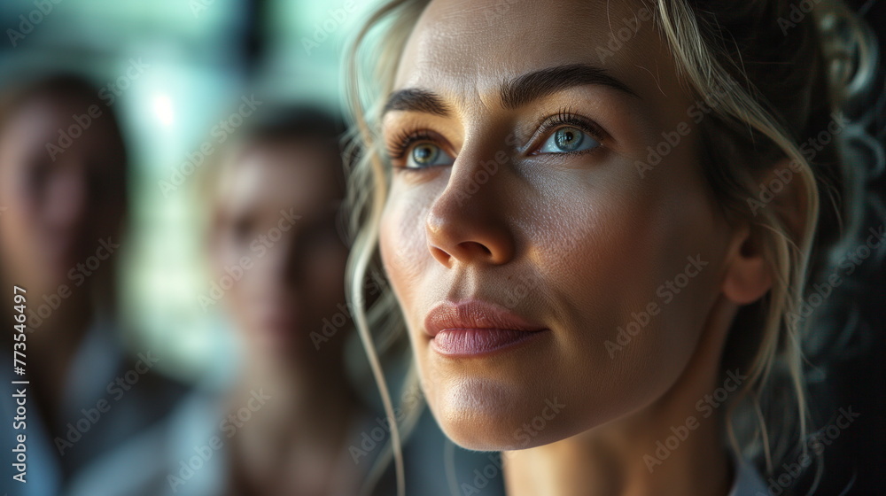 Reflective businesswoman with a thoughtful expression. Corporate decision-making and strategy planning concept for leadership, analysis, and problem-solving. Reflective businesswoman with a thoughtful expression. Corporate decision-making and strategy planning concept for leadership, analysis, and problem-solving.