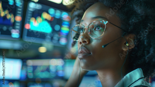 African American woman financial trader at work photo