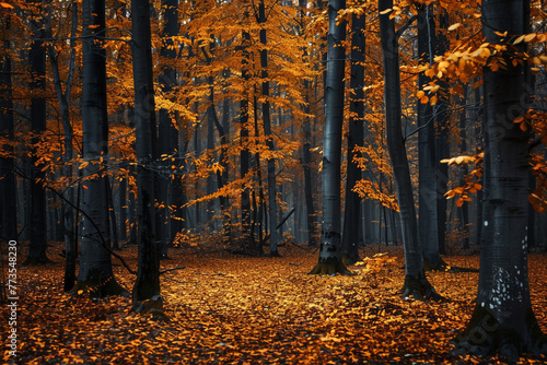 Autumnal Fall golden forest.