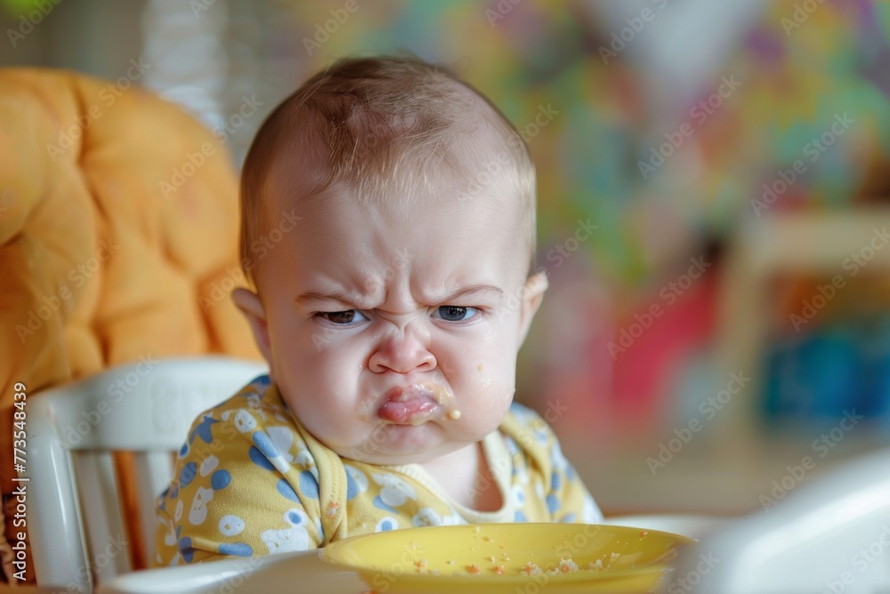 Fototapeta premium a cute baby refuse to eat in disgust