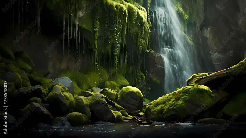 Naklejka premium waterfall on a mossy rock