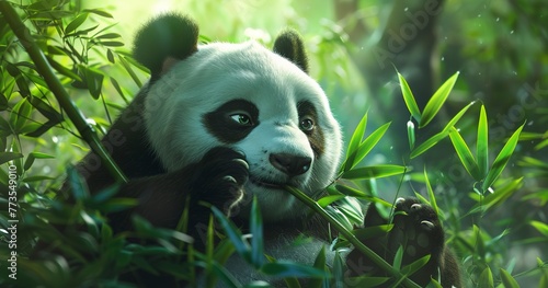 Giant Panda, a symbol of conservation, munching bamboo peacefully. 